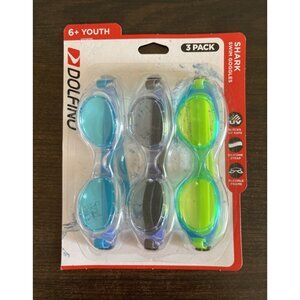 NIP Dolfino Swimming Goggles Youth 6+ UV Protection Latex Free 3 Pack Shark